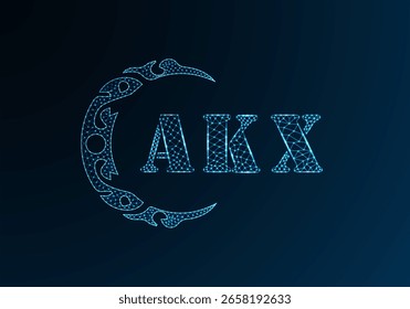 Logotipo de letra polipolinomial baixo AKX design. AKX letra logotipo baixo poli vetor design no fundo de gradiente de cor azul. Logotipo AKX baixo design poli