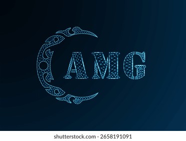 Logotipo bajo de la letra polivinílica AMG diseño. Diseño de Vector polivinílico bajo del logotipo de la letra de AMG en fondo azul del gradiente del color. Logotipo de AMG bajo diseño polivinílico