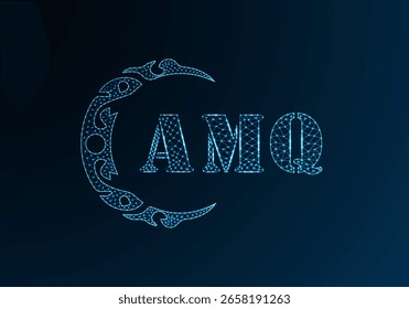 Projeto AMQ de logotipo de letra poli baixa. Projeto do vetor poli baixo do logotipo da letra AMQ no fundo do gradiente da cor azul. Logotipo AMQ baixo design poli
