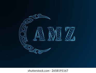 Low poly letter logo AMZ design. AMZ letter logo low poly vector design on blue color gradient background. AMZ logo low poly design