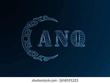 Low poly letter logo ANQ design. ANQ letter logo low poly vector design on blue color gradient background. ANQ logo low poly design