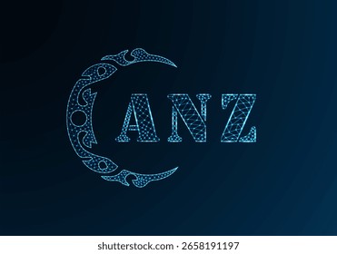 Low poly letter logo ANZ design. ANZ letter logo low poly vector design on blue color gradient background. ANZ logo low poly design