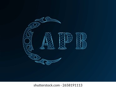 Low poly letter logo APB design. APB letter logo low poly vector design on blue color gradient background. APB logo low poly design