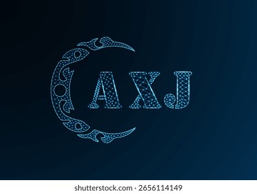 Logotipo bajo de la letra polivinílica diseño AXJ. Logotipo de la letra AXJ bajo diseño de Vector polivinílico sobre fondo azul degradado. Diseño de baja poli con logo AXJ
