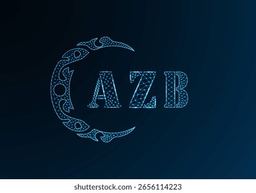 Logotipo AZB de letra poli baixa. Logotipo da letra AZB baixo design do vetor poli no fundo do gradiente de cor azul. Logotipo AZB baixo design poli
