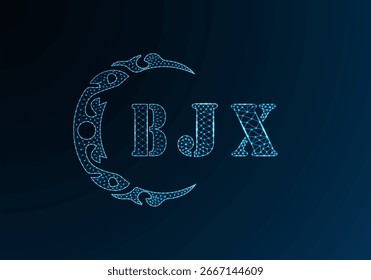 Low-Poly-Buchstaben-Logo BJX-Design. BJX-Buchstabe Logo Low-Poly-Vektordesign auf blauem Farbverlauf-Hintergrund. BJX Logo Low-Poly-Design
