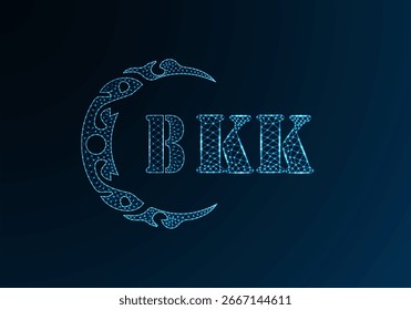 Low poly letter logo BKK design. BKK letter logo low poly vector design on blue color gradient background. BKK logo low poly design
