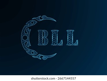 Low poly letter logo BLL design. BLL letter logo low poly vector design on blue color gradient background. BLL logo low poly design
