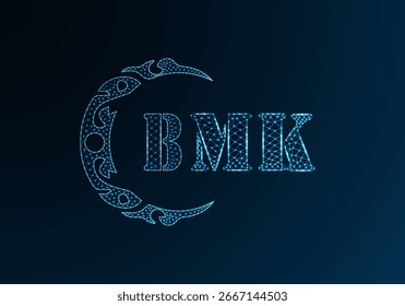 Logotipo bajo de la letra polivinílica BMK diseño. Diseño de Vector polivinílico bajo del logotipo de la letra de BMK en fondo azul del gradiente del color. Logotipo de BMK bajo diseño de poliéster
