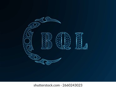 Logotipo bajo de la letra polivinílica BQL diseño. Diseño de Vector polivinílico bajo del logotipo de la letra de BQL en fondo azul del gradiente del color. Diseño de poliéster bajo logo BQL
