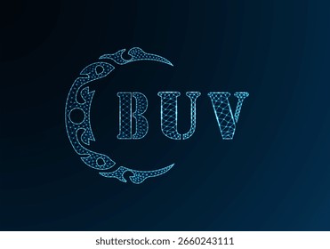 Logotipo bajo de la letra polivinílica BUV diseño. Diseño de Vector polivinílico bajo del logotipo de la letra de BUV en fondo azul del gradiente del color. Logotipo de BUV bajo diseño de poliéster
