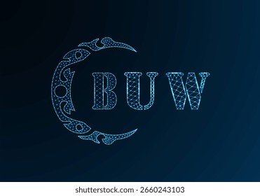 Logotipo bajo de la letra polivinílica BUW diseño. Diseño de Vector polivinílico bajo del logotipo de la letra de BUW en fondo azul del gradiente del color. Logotipo de BUW bajo diseño polivinílico
