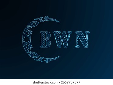 Low poly letter logo BWN design. BWN letter logo low poly vector design on blue color gradient background. BWN logo low poly design
