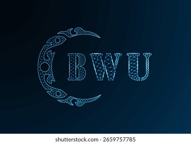 Low poly letter logo BWU design. BWU letter logo low poly vector design on blue color gradient background. BWU logo low poly design

