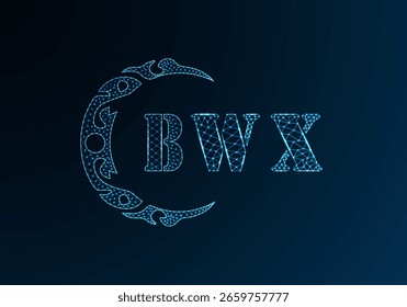 Logotipo bajo de la letra polivinílica diseño BWX. Diseño de Vector polivinílico bajo del logotipo de la letra de BWX en fondo azul del gradiente del color. Logotipo de BWX bajo diseño de poliéster
