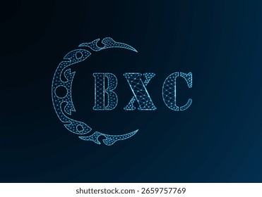 Logotipo baixo poli letra BXC design. Logotipo da letra BXC baixo design do vetor poli no fundo do gradiente de cor azul. Logotipo BXC design low poly
