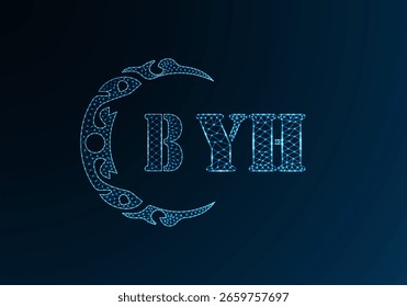 Logotipo bajo de la letra polivinílica diseño de BYH. Diseño de Vector polivinílico bajo del logotipo de la letra de BYH en fondo azul del gradiente del color. Logotipo de BYH bajo diseño polivinílico
