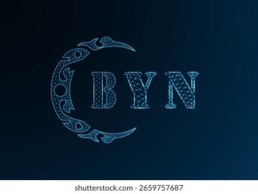 Logotipo bajo de la letra polivinílica BYN diseño. Logotipo de la letra de BYN bajo diseño de Vector polivinílico sobre fondo azul del gradiente del color. Logotipo de BYN bajo diseño de poliéster
