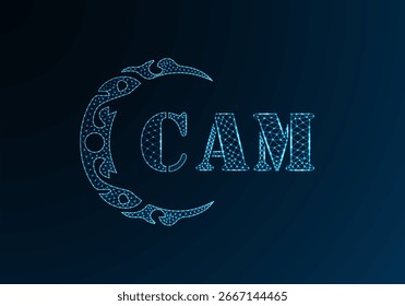 Logotipo de letra poli baixo CAM design. Logotipo da letra CAM baixo design do vetor poli no fundo do gradiente de cor azul. Logotipo CAM baixo design poli
