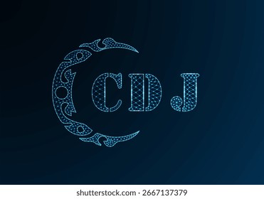 Low poly letter logo CDJ design. CDJ letter logo low poly vector design on blue color gradient background. CDJ logo low poly design
