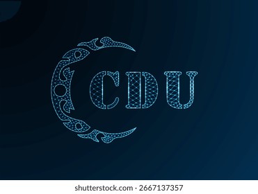 Low poly letter logo CDU design. CDU letter logo low poly vector design on blue color gradient background. CDU logo low poly design
