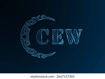 Logotipo bajo de la letra polivinílica diseño CEW. Diseño de Vector polivinílico bajo del logotipo de la letra del CEW en fondo azul del gradiente del color. Logotipo de CEW bajo diseño polivinílico
