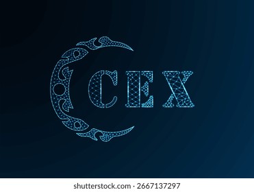 Low poly letter logo CEX design. CEX letter logo low poly vector design on blue color gradient background. CEX logo low poly design

