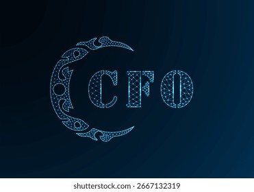 Diseño CFO de logotipo de letra polivinílica baja. Diseño de Vector polivinílico bajo del logotipo de la letra del CFO en fondo azul del gradiente del color. Logotipo de CFO bajo diseño polivinílico

