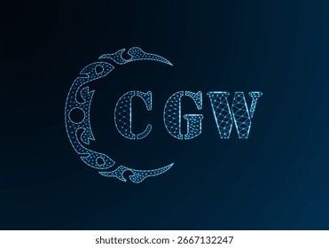 Low poly letter logo CGW design. CGW letter logo low poly vector design on blue color gradient background. CGW logo low poly design
