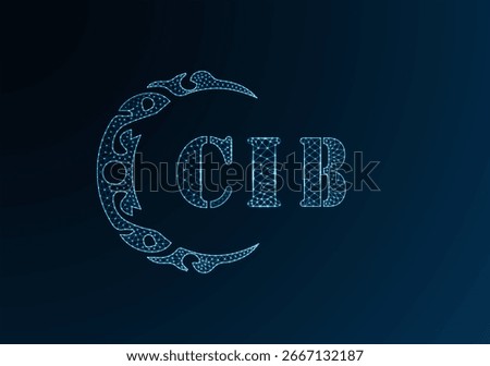 Low poly letter logo CIB design. CIB letter logo low poly vector design on blue color gradient background. CIB logo low poly design
