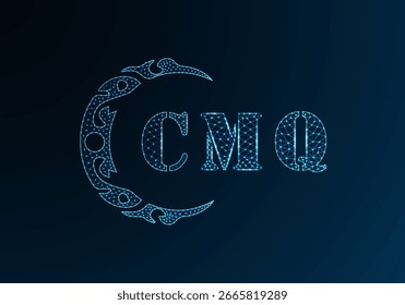 Low poly letter logo CMQ design. CMQ letter logo low poly vector design on blue color gradient background. CMQ logo low poly design
