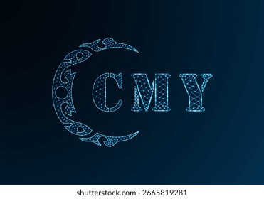 Logotipo bajo de la letra polivinílica CMY diseño. Diseño de Vector polivinílico bajo del logotipo de la letra de CMY en fondo azul del gradiente del color. Diseño de baja poli del logotipo de CMY
