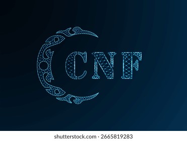 Low poly letter logo CNF design. CNF letter logo low poly vector design on blue color gradient background. CNF logo low poly design
