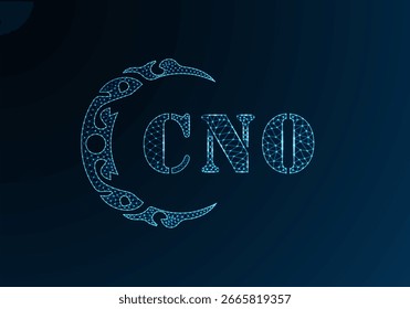 Logotipo bajo de la letra polivinílica CNO diseño. Diseño de Vector polivinílico bajo del logotipo de la letra de CNO en fondo azul del gradiente del color. Diseño de baja poli del logotipo de CNO
