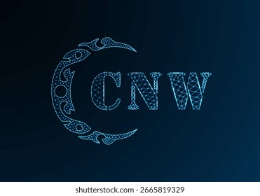Low poly letter logo CNW design. CNW letter logo low poly vector design on blue color gradient background. CNW logo low poly design
