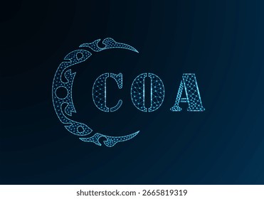 Low poly letter logo COA design. COA letter logo low poly vector design on blue color gradient background. COA logo low poly design

