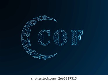 Logotipo de letra baja de polietileno COF diseño. Logotipo de la letra COF bajo diseño de Vector polivinílico sobre fondo azul degradado. Logo COF bajo diseño polivinílico
