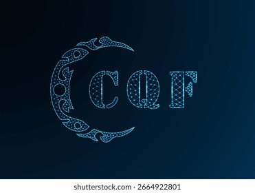 Diseño CQF de logotipo de letra polivinílica baja. Diseño de Vector polivinílico bajo del logotipo de la letra de CQF en fondo azul del gradiente del color. Diseño de poliéster bajo del logotipo de CQF
