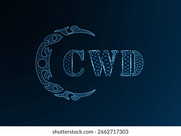 Diseño de CWD de logotipo de letra de polietileno baja. Diseño de Vector polivinílico bajo del logotipo de la letra de CWD en fondo azul del gradiente del color. CWD logo bajo diseño de poliéster
