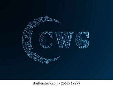 Low poly letter logo CWG design. CWG letter logo low poly vector design on blue color gradient background. CWG logo low poly design
