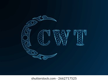 Low-Poly-Buchstaben-Logo CWT-Design. CWT-Buchstabe Logo Low-Poly-Vektordesign auf blauem Farbverlauf-Hintergrund. CWT Logo Low-Poly-Design
