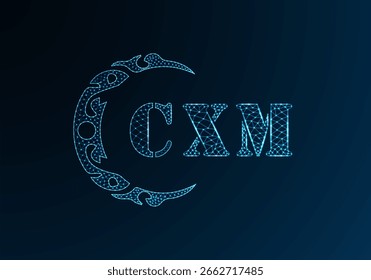 Logotipo CXM de letra poli baixa. CXM letra logotipo baixo poli vetor design no fundo gradiente de cor azul. Logotipo CXM baixo design poli
