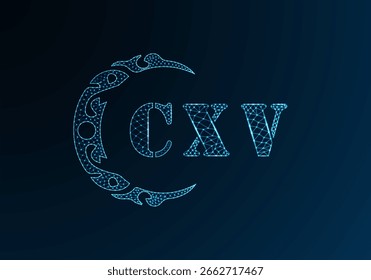 Logotipo de letra baja poli diseño CXV. Diseño de Vector polivinílico bajo del logotipo de la letra del CXV en fondo azul del gradiente del color. CXV logo bajo diseño de poliéster
