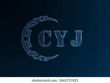 Low poly letter logo CYJ design. CYJ letter logo low poly vector design on blue color gradient background. CYJ logo low poly design
