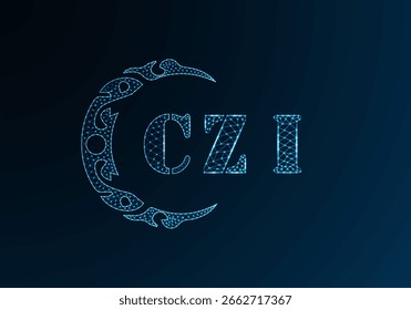 Logotipo bajo de la letra polivinílica diseño CZI. Diseño de Vector polivinílico bajo del logotipo de la letra de CZI en fondo azul del gradiente del color. CZI logo bajo diseño de poliéster
