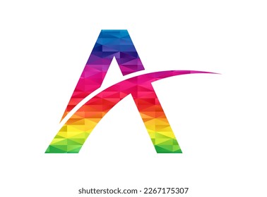 Low Poly and A letter  logo design template, Vector illustration
