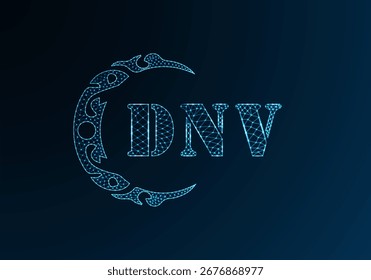 Projeto DNV baixo do logotipo da letra poli. Logotipo de letra DNV design de vetor poli baixo no fundo de gradiente de cor azul. Logotipo da DNV baixo design poli
