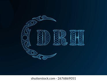 Logotipo bajo de la letra polivinílica DRH diseño. Diseño de Vector polivinílico bajo del logotipo de la letra de DRH en fondo azul del gradiente del color. Diseño de baja poli del logotipo de DRH
