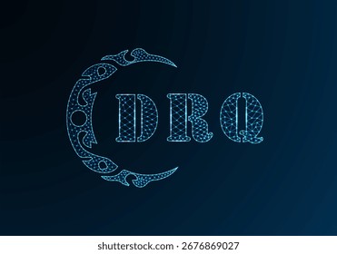 Projeto DRQ de logotipo de letra poli baixa. DRQ letra logotipo baixo poli vetor design no fundo gradiente de cor azul. Logotipo DRQ design low poly
