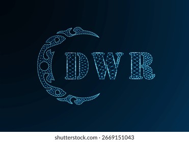 Low poly letter logo DWR design. DWR letter logo low poly vector design on blue color gradient background. DWR logo low poly design
